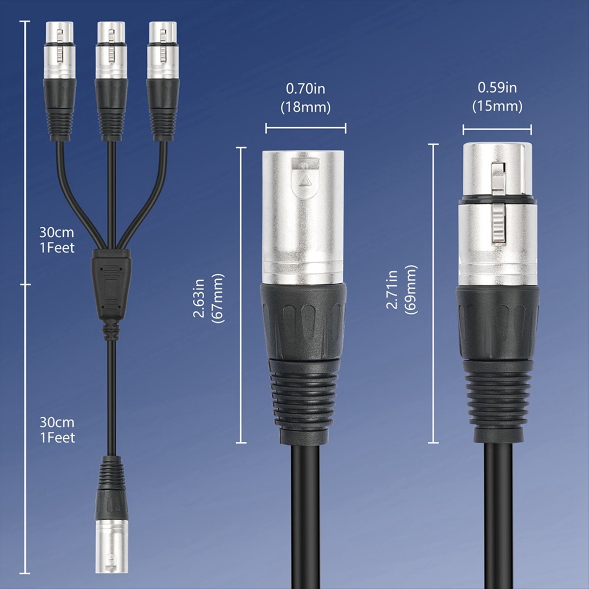 Audio Splitter Y - (PQWN) 3ピン XLR オス - 3