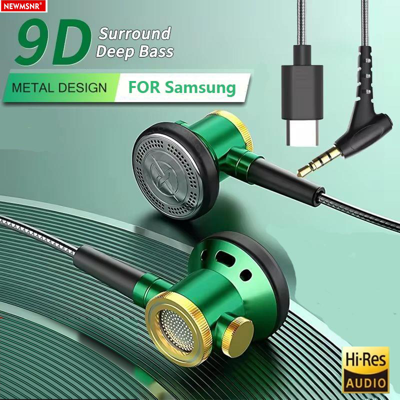 Wired Earphone Mic - D08メタルHiFiタイプC＆3.5mmインイヤーヘッドホン、フラットヘッドイヤホン、有線クリアサウンドベースヘッドセット（サムスン用）、HDマイク付きイヤホン