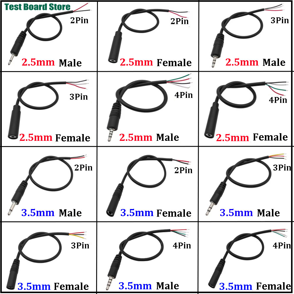Wired Earphone Mic - 1//3/5 個 2.5 ミリメートル 3.5 ミリメートルモノラルステレオオーディオケーブルオスメスプラグコネクタ